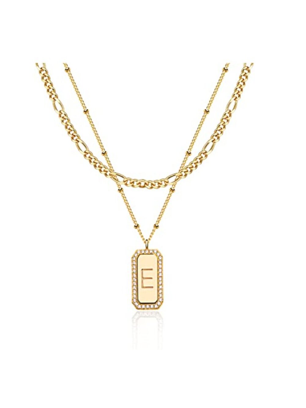 14K Gold Plated Initial Necklace Layered Figaro Chain Choker Set